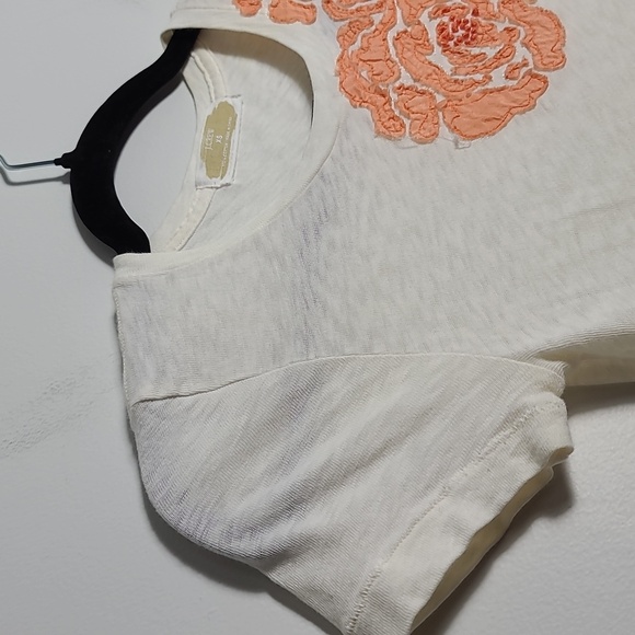 J. CREW Cream Tee with Orange Floral Embroidery Short Sleeve 100% Cotton Size XS - Picture 8 of 13